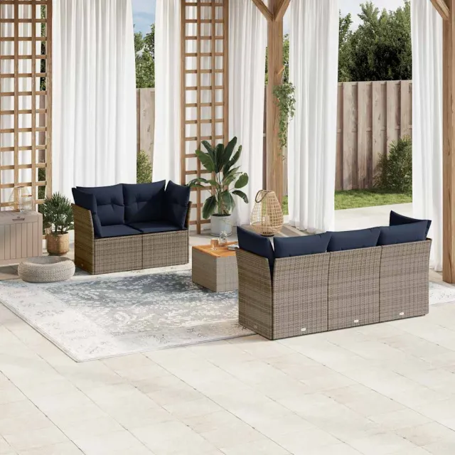 vidaXL 6-delige Loungeset met kussens poly rattan grijs, foto 2