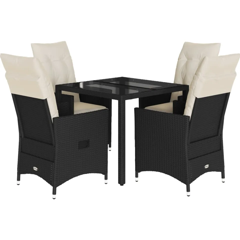vidaXL 5-delige Tuinset met kussens poly rattan zwart, foto 3
