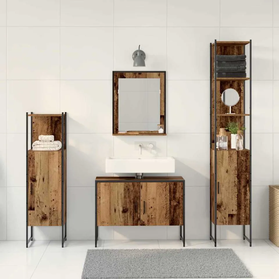 vidaXL Badkamermeubelset 4 st Bruin 33 x 33 x 185,5 cm Bewerkt hout, foto 3