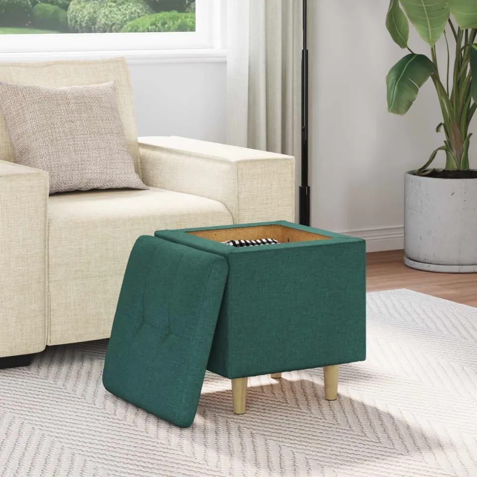 vidaXL Ottoman met Opbergruimte Donkergroen 40 x 40 x 45 cm Stof groen, foto 4