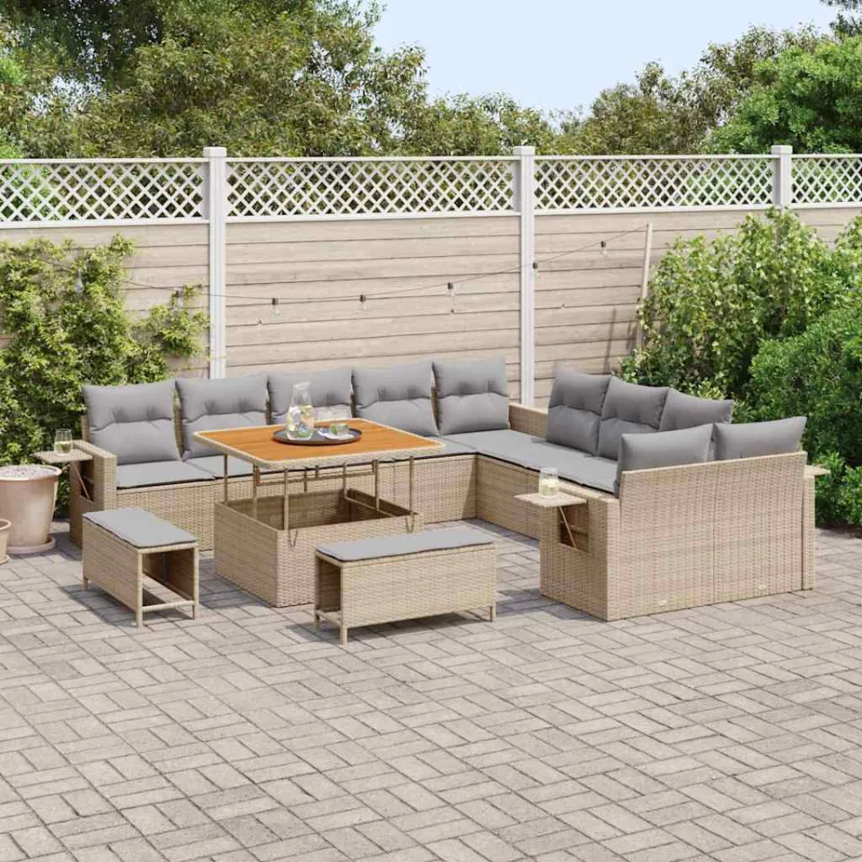vidaXL Tuin Sofa Set 13 st Beige poly rattan, foto 2