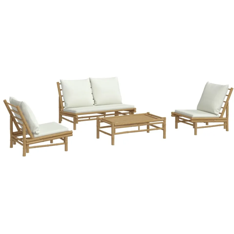 vidaXL 4-delige Loungeset met kussens bamboe crèmewit Bruin