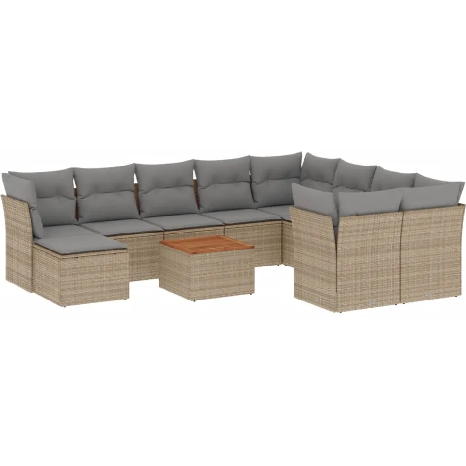vidaXL 11-delige Tuinset met kussens poly rattan beige, foto 3
