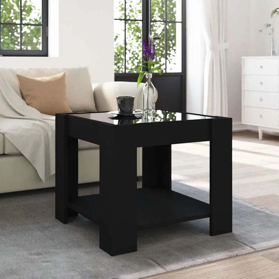 vidaXL Salontafel met LED 53x53x45 cm bewerkt hout zwart, foto 2