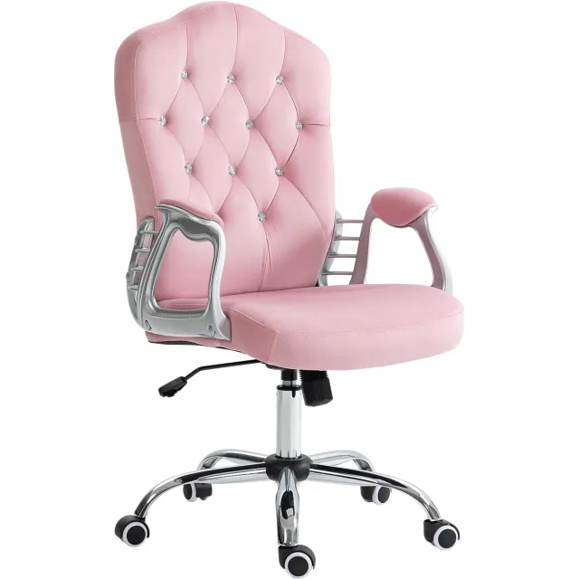Vinona Bureaustoel - Met decoratieve knoopdetails - Met kantelfunctie - In hoogte verstelbaar - 61 x 61 x 104-114 cm - Roze