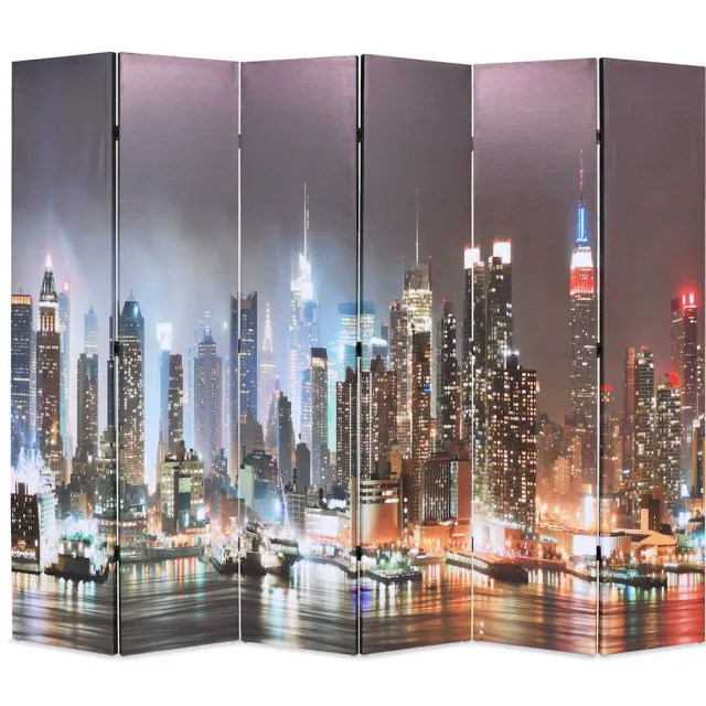 vidaXL Kamerscherm inklapbaar New York bij nacht 228x170 cm meerkleurig, foto 2