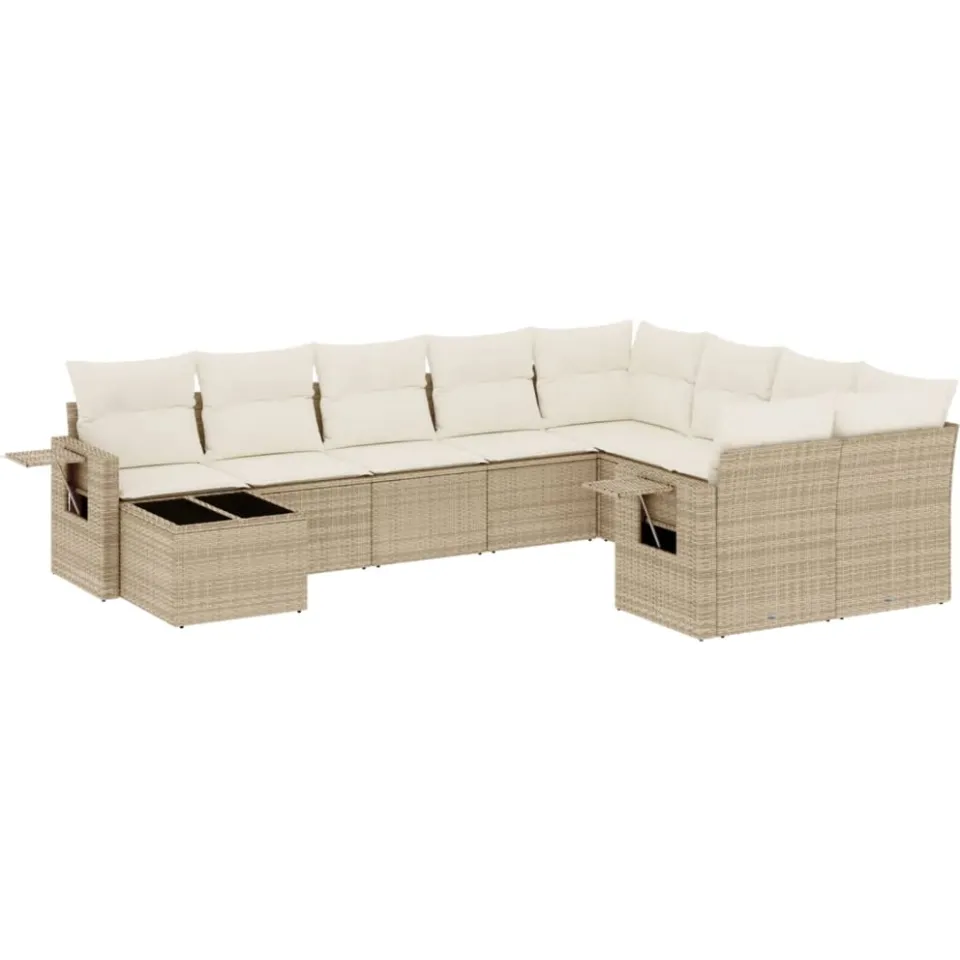 vidaXL 10-delige Loungeset met kussens poly rattan beige