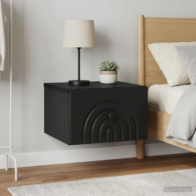 vidaXL Wandbeugel Bedkast 2 st Zwart 33 x 34,5 x 20 cm Bewerkt hout, foto 2