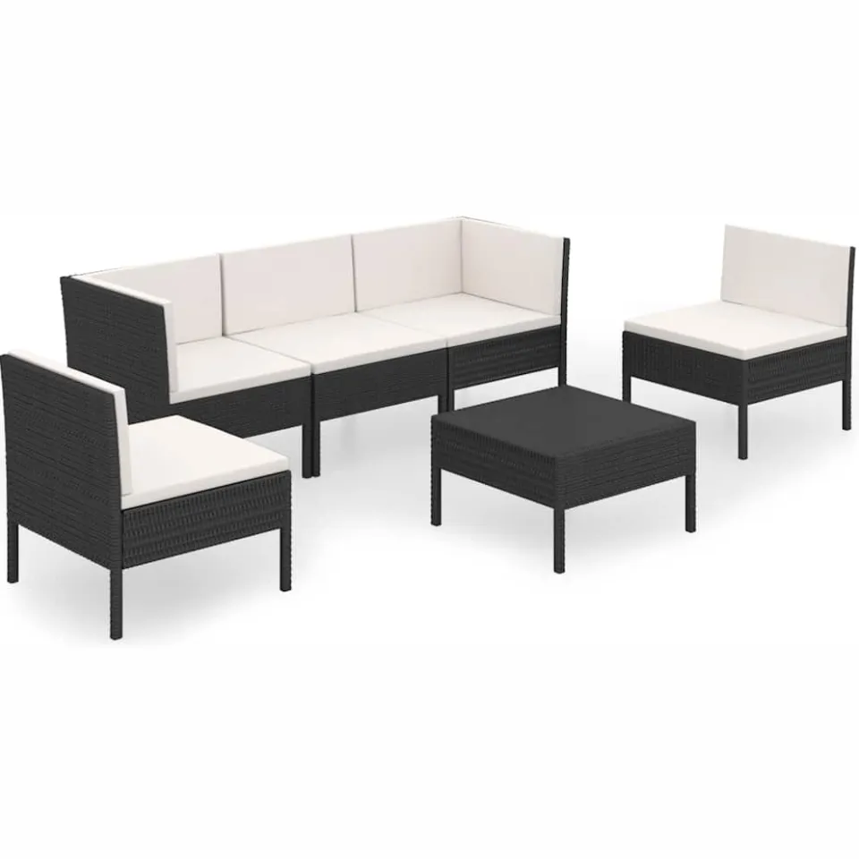 vidaXL 6-delige Loungeset met kussens poly rattan zwart, foto 3