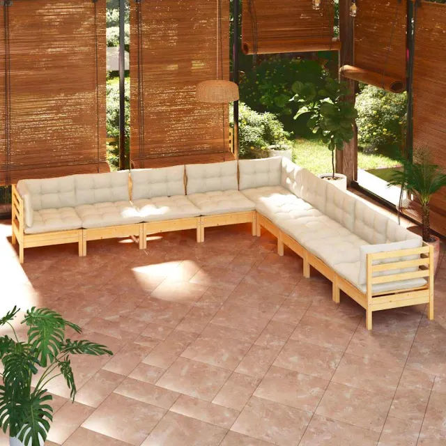 vidaXL 9-delige Loungeset met crèmekleurige kussens massief grenenhout, foto 2