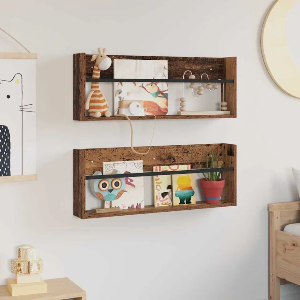 vidaXL Tijdschrift Rek 2 st Oudhout 80 x 12 x 30 cm Bewerkt hout bruin, foto 4