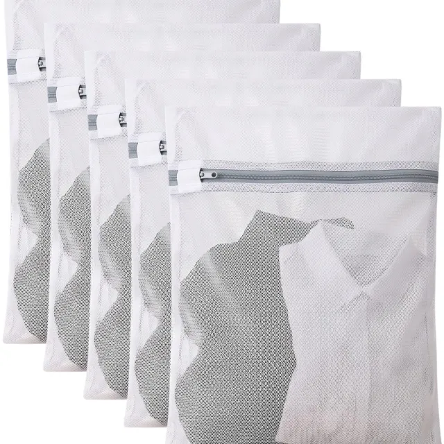 Famanu Set van 5 wasnetten voor de wasmachine, met afmeting van 40 x 50 cm, ideaal als wasgoed zakken voor delicate kleding zoals ondergoed en sokken wit
