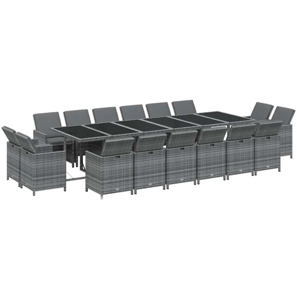 vidaXL 17-delige Tuinset met kussens poly rattan grijs