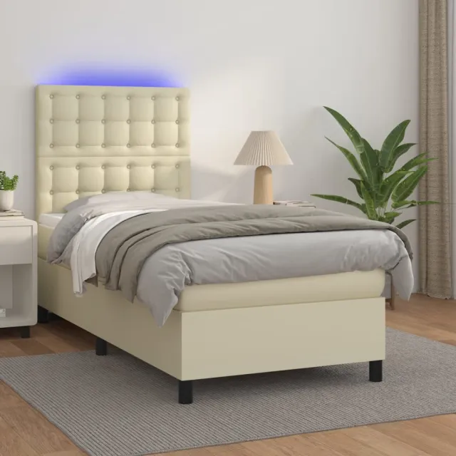 vidaXL Boxspring met matras en LED kunstleer crèmekleurig 90x190 cm