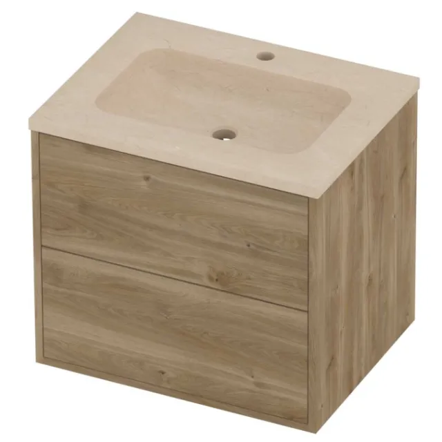 Proline Rollo Badmeubelset Hardsteen Elegant 1 Kraangat 60x46x54 cm Sand Stone Cider Oak Eiken