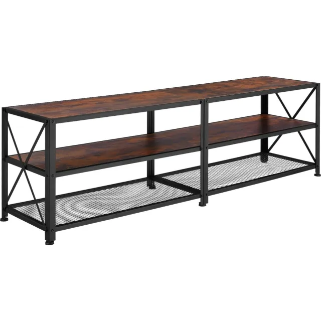 Tectake TV-meubel met open planken - 3 niveaus - Lowboard voor TV's tot 70 inch - Houten TV-dressoir - Industrieel design - Zwart metalen frame - Afmeting (LxBxH) 161 x 41,5 x 50,5 cm - Donkerbruin