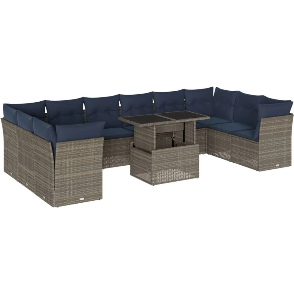 vidaXL 11-delige tuinbankset met kussens, grijs polyrotan, foto 3
