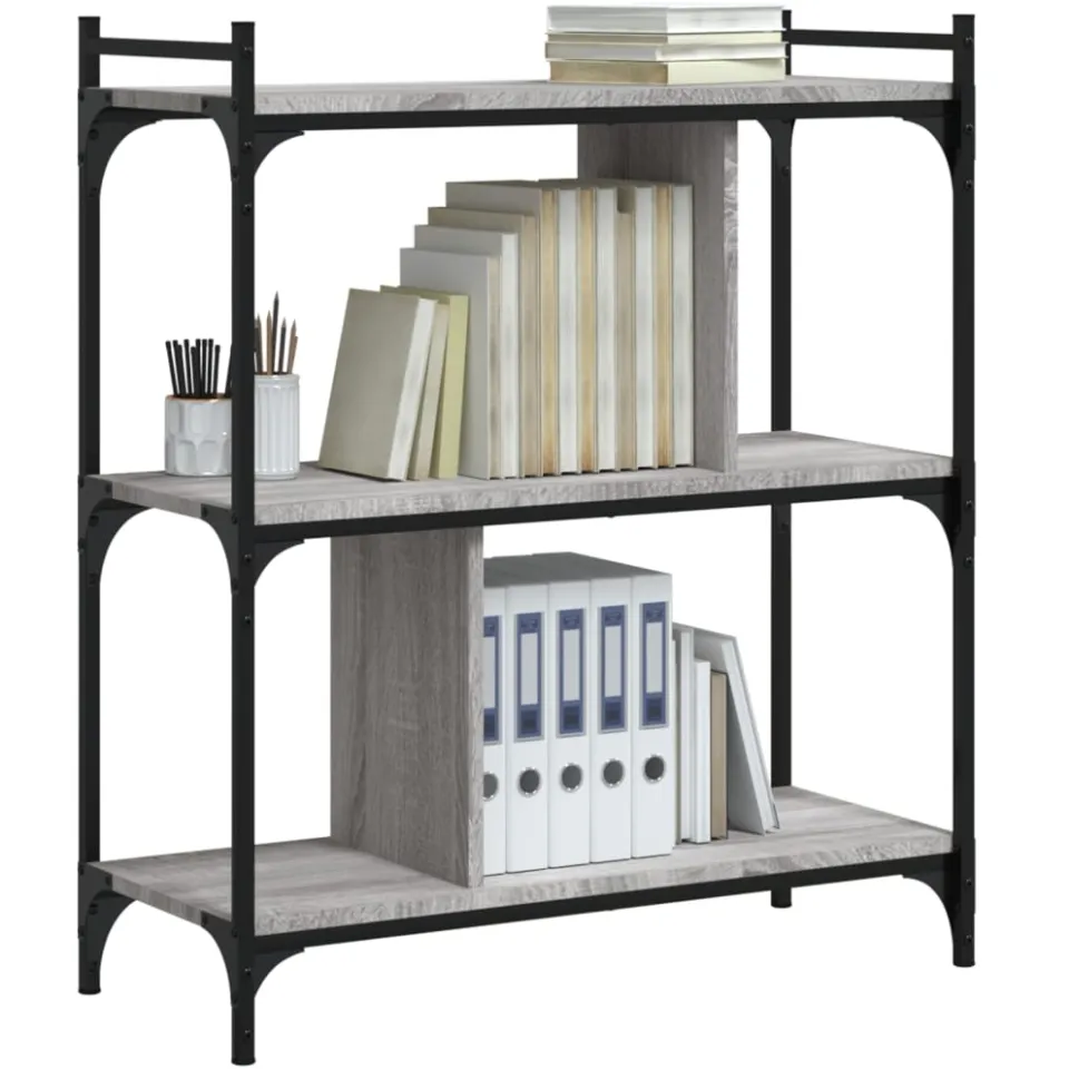 vidaXL Boekenkast 3-laags 76x32x88 cm bewerkt hout grijs sonoma, foto 3