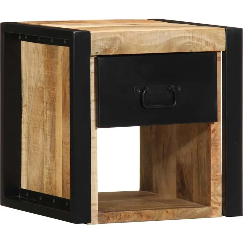 vidaXL Nachtkastjes 2 st 40x35x40 cm massief ruw hout mango bruin, foto 2