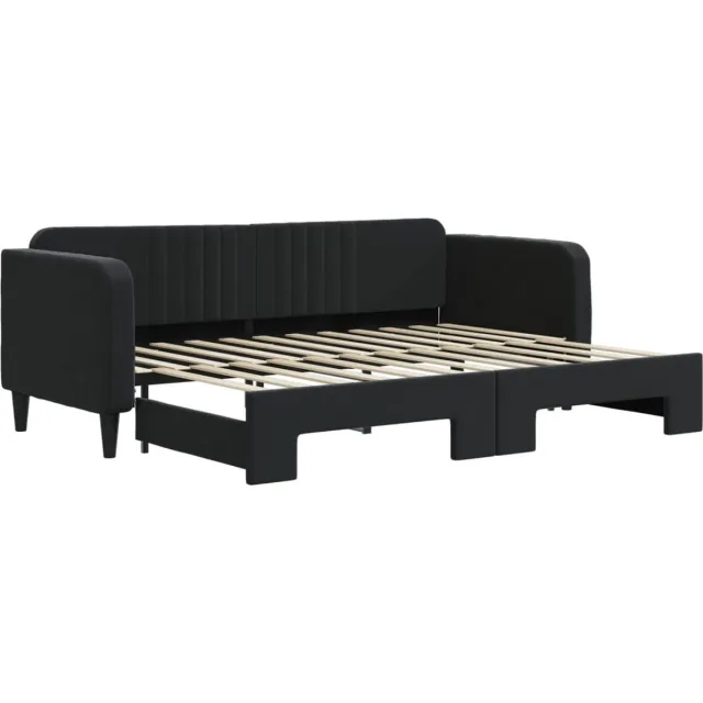 vidaXL Slaapbank - met - onderschuifbed - 80x200 - cm - fluweel - zwart