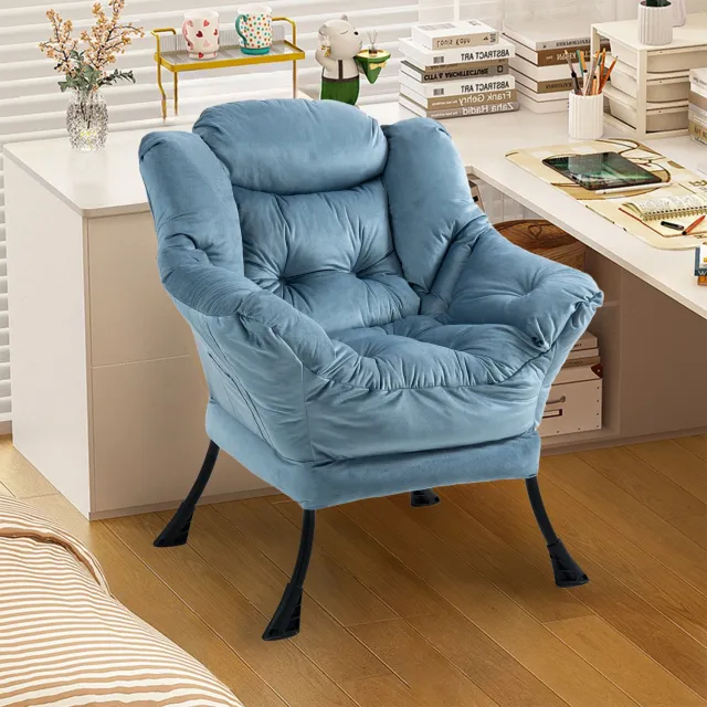 DESMIU Fauteuil 80 cm - Gewatteerde Zitting Met Hoge Rugleuning - Voor Woonkamer, Slaapkamer En Balkon - Velvet Lichtblauw