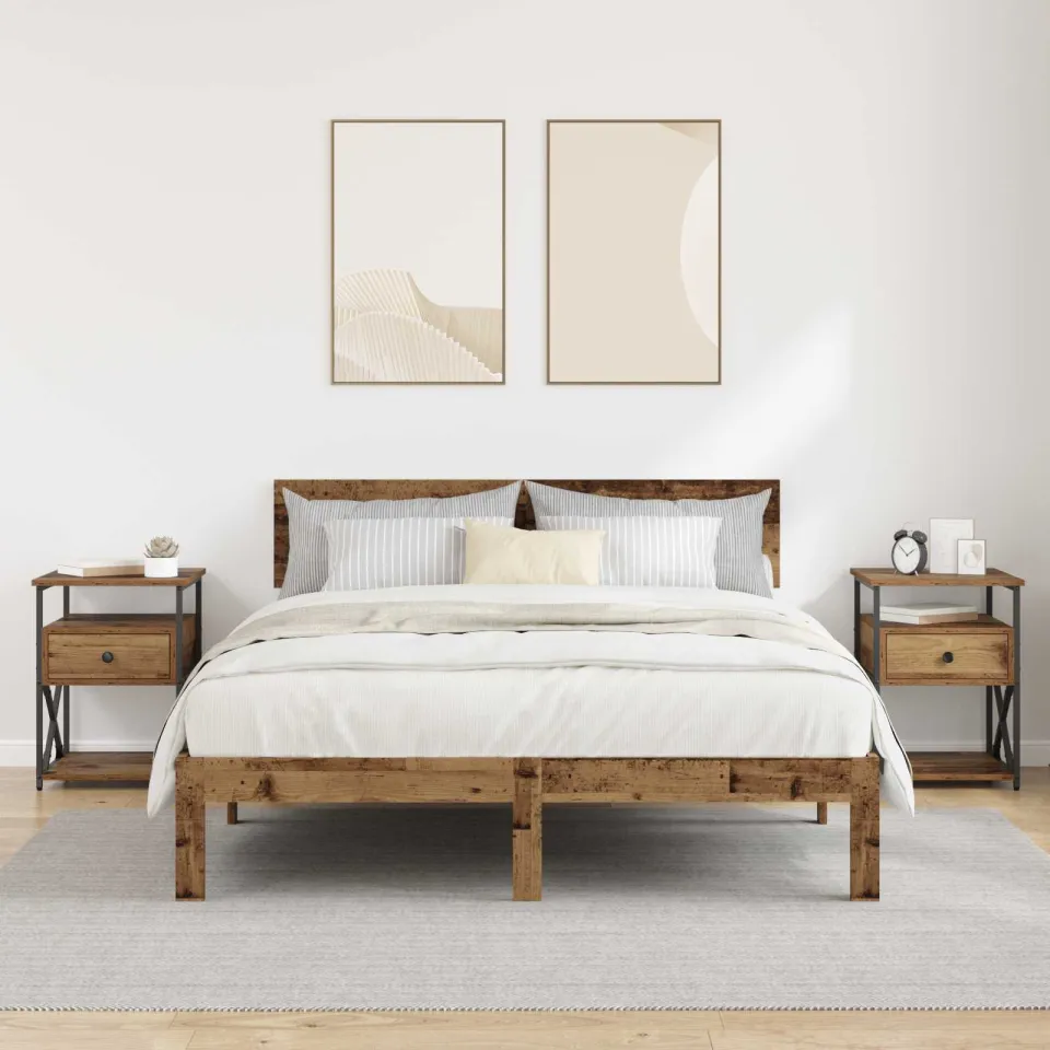 vidaXL Nachtkastje 2 st Oudhout 40 x 42 x 55 cm Bewerkt hout bruin, foto 4