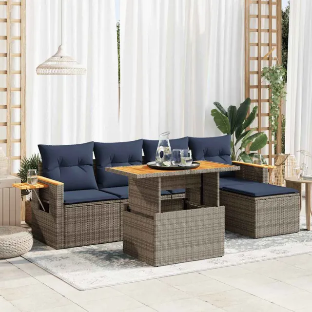 vidaXL 6-delige Loungeset met kussens poly rattan acacia grijs, foto 2