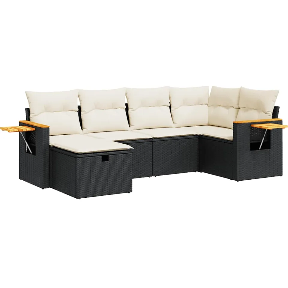 vidaXL 6-delige Loungeset met kussens poly rattan zwart, foto 3