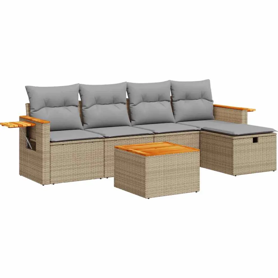 vidaXL 6-delige Loungeset met kussens poly rattan beige, foto 3