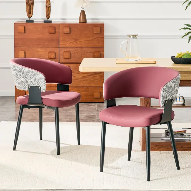 HAUSS SPOLE Eetkamerstoel - Retro Fauteuil - Set Van 2 - Met Armleuningen En Comfortabele Rugleuning - Voor Eetkamer En Woonkamer - Kunstleer Rood