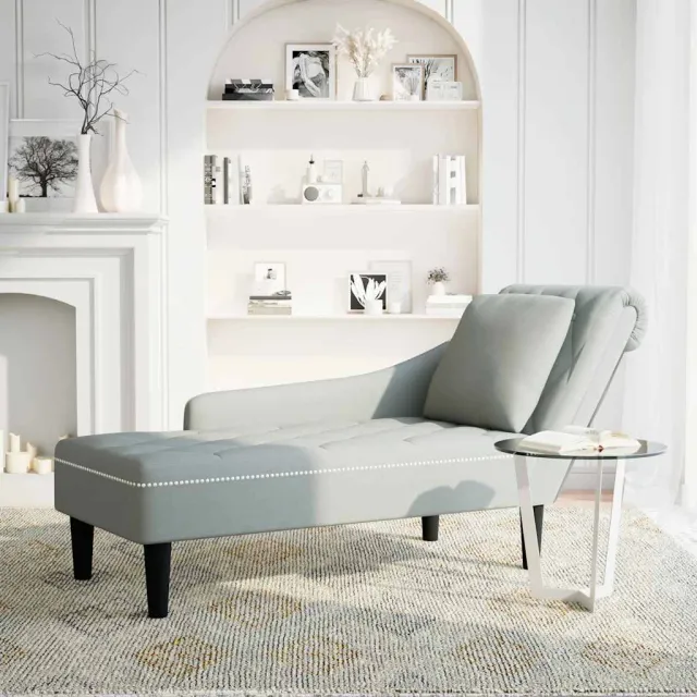 vidaXL Chaise longue met kussen & rechterarmleuning fluweel lichtgrijs grijs, foto 2