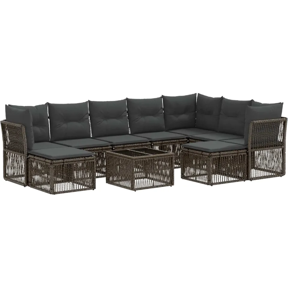 vidaXL Tuinbankenset 10 st 9-zits Grijs poly rattan, foto 3