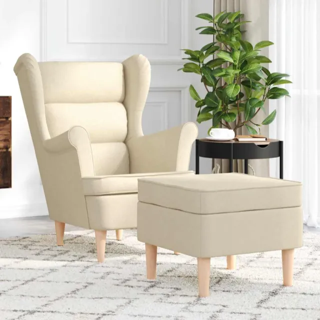 vidaXL Fauteuil met voetenbankje stof crèmekleurig