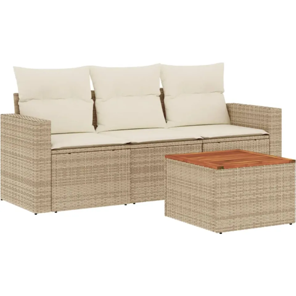 vidaXL 4-delige Loungeset met kussens poly rattan beige, foto 3