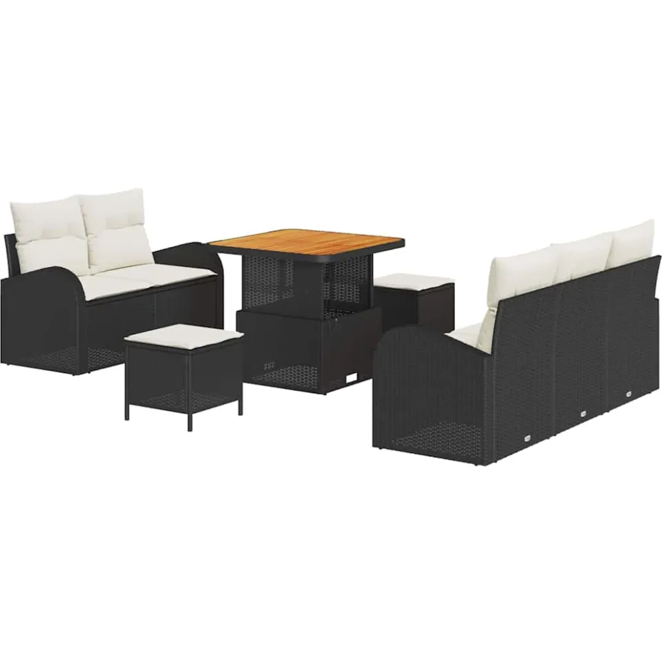 vidaXL Tuinbankenset 8 st Zwart poly rattan, foto 3