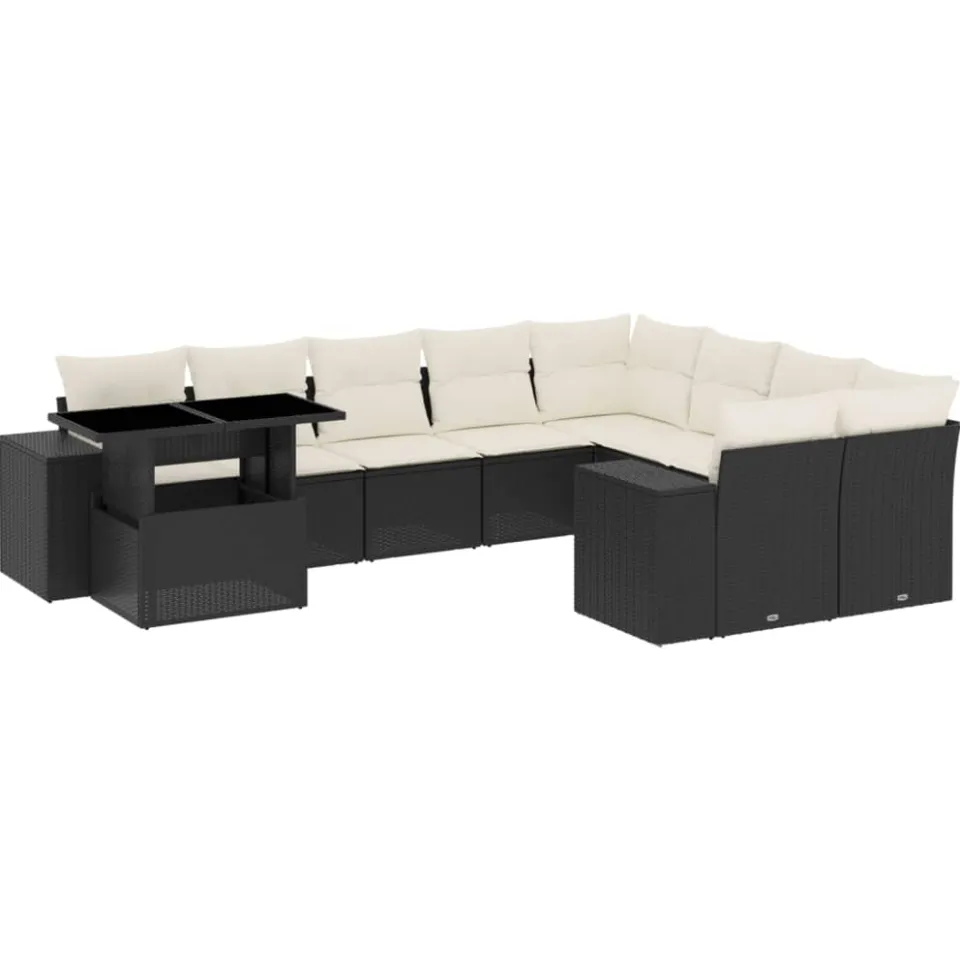 vidaXL 10-delige Loungeset met kussens poly rattan zwart, foto 3