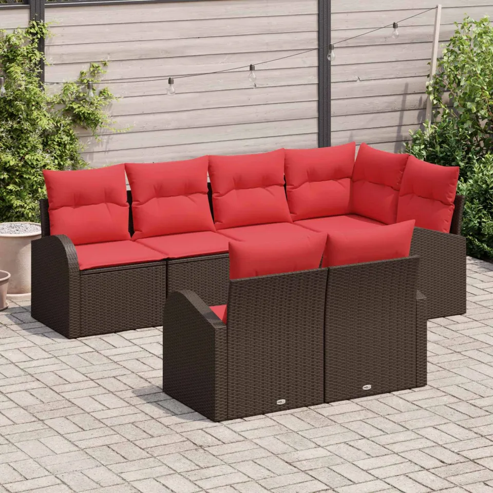 vidaXL Tuin Sofa Set 7 st Bruin en Rood poly rattan, foto 3
