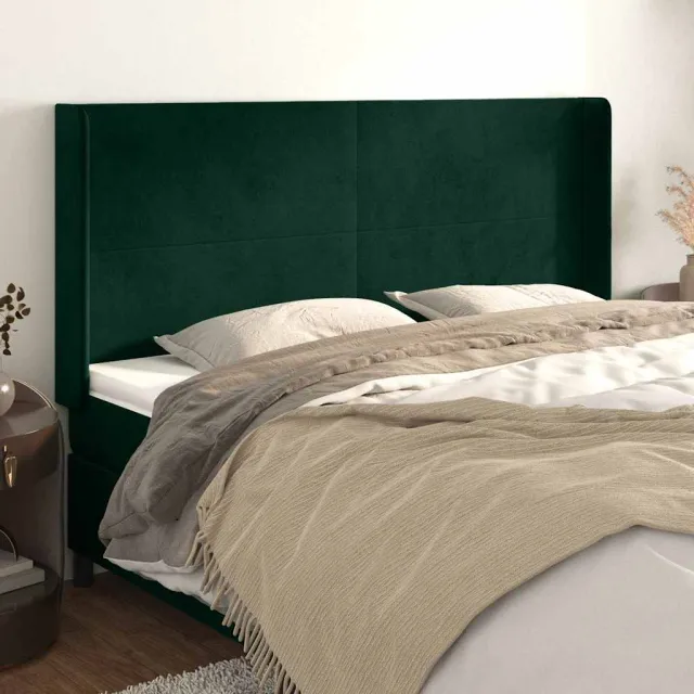 vidaXL Hoofdbord met randen 163x16x118/128 cm fluweel donkergroen