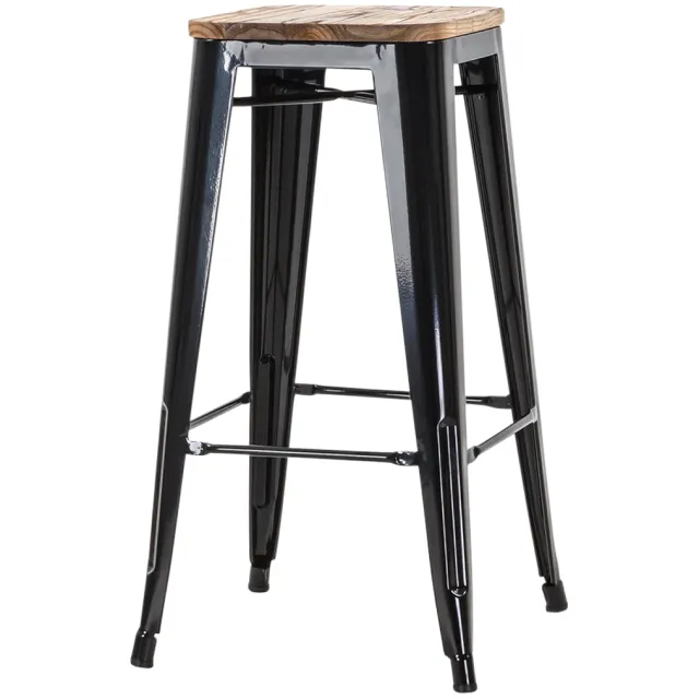 Legend Metalen barkruk zwart - met houten zitting - 77 cm