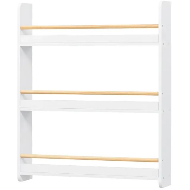Songmics Kinderboekenkast - 3 Lagen - Speelgoedrek - Wandmontage Wit-naturel
