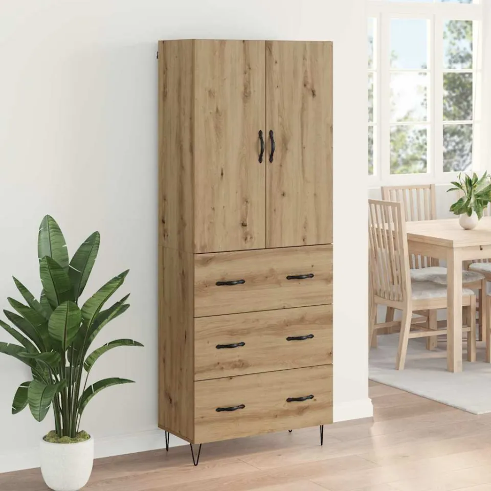 vidaXL Hoge kast 2 st Artisan Eiken 69,5 x 34 x 180 cm Bewerkt hout, foto 4
