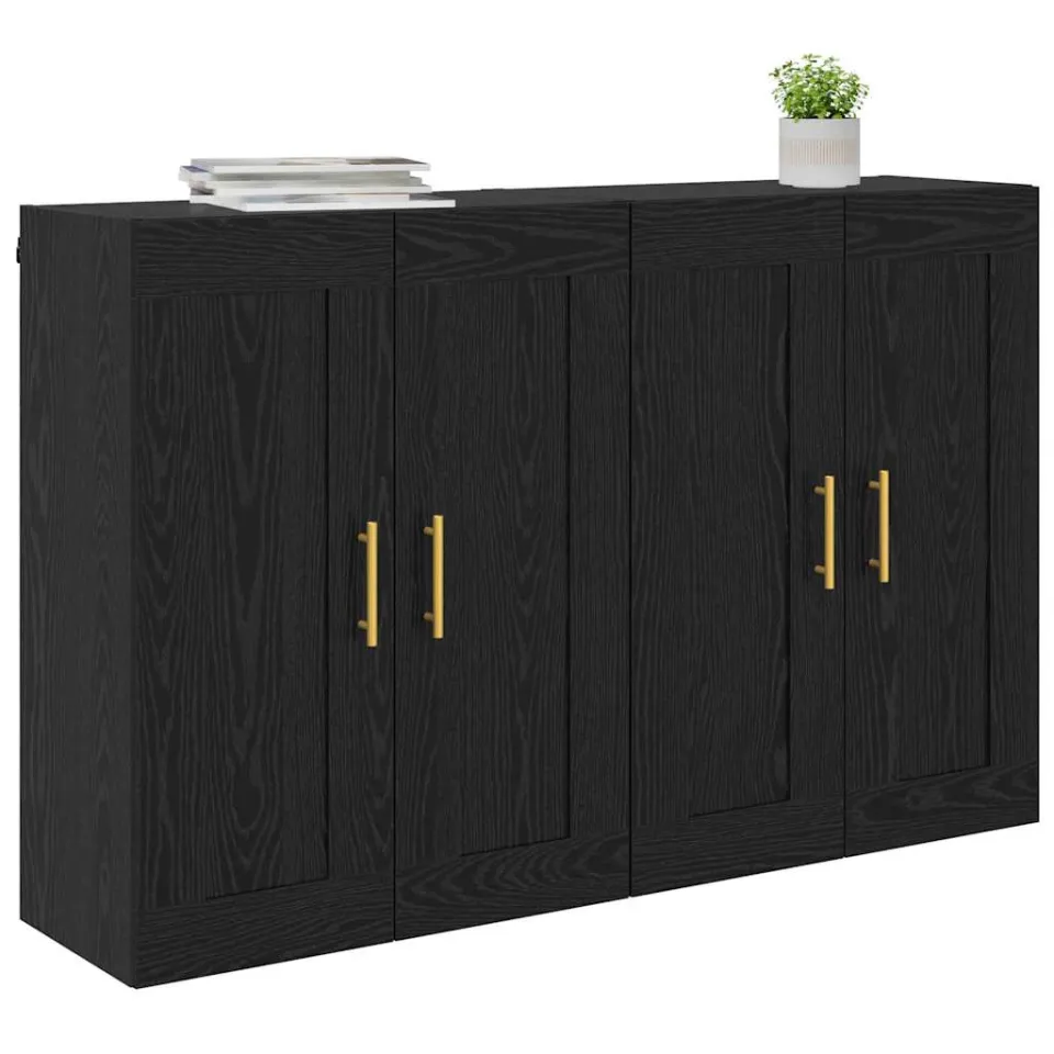 vidaXL Wandkast 2 st Zwart Eiken 69,5 x 34 x 90 cm Bewerkt hout