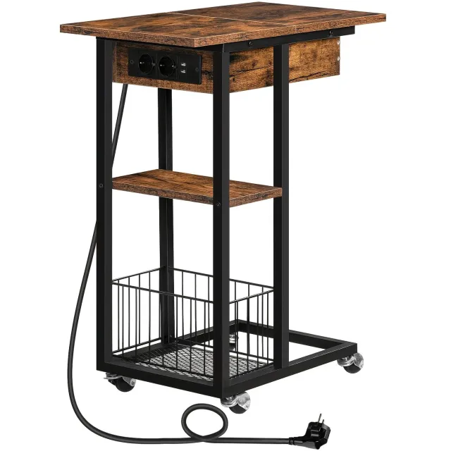 Mura Logistiek Mura Salontafel - Nachtkastje - Bijzettafel - Bedtafel - Laptoptafel - Ingebouwd Oplaadstation - Rolbaar - Hout - Metaal - Bruin