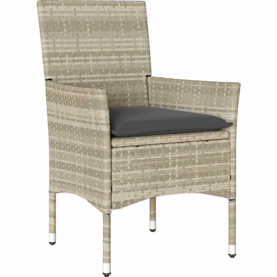 vidaXL 3-delige Tuinset met kussens poly rattan en glas grijs