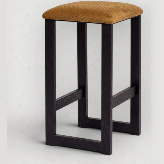Taborecik Zwarte Hoker met Beige Visgraat Velours Zitting - Stijlvol & Comfortabel Black