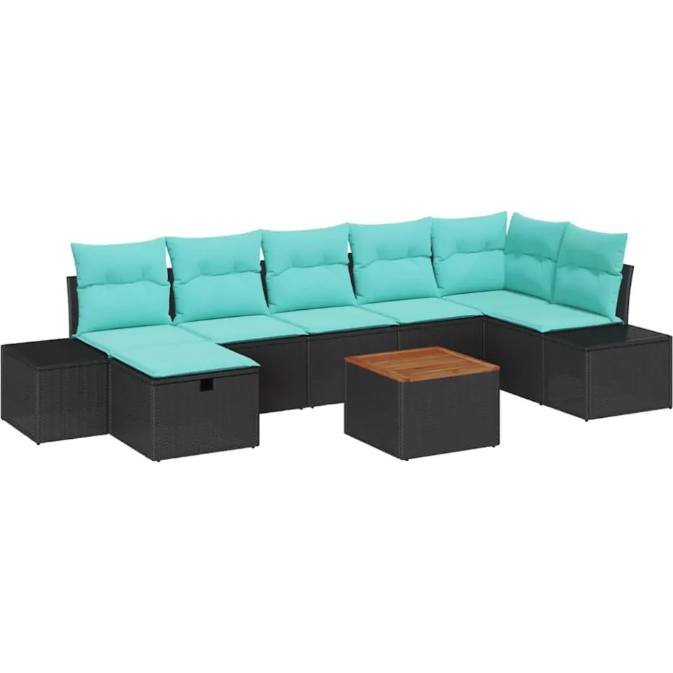 vidaXL Tuinbankenset 8 st Zwart Poly riet