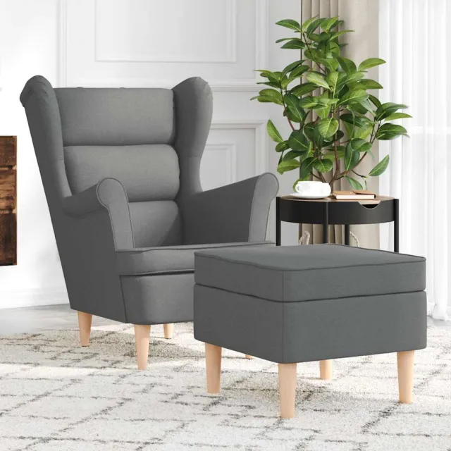 vidaXL Fauteuil met voetenbankje stof donkergrijs