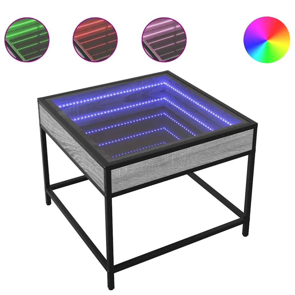vidaXL Salontafel met Infinity LED 50x50x41 cm grijs sonoma eikenkleur, foto 4