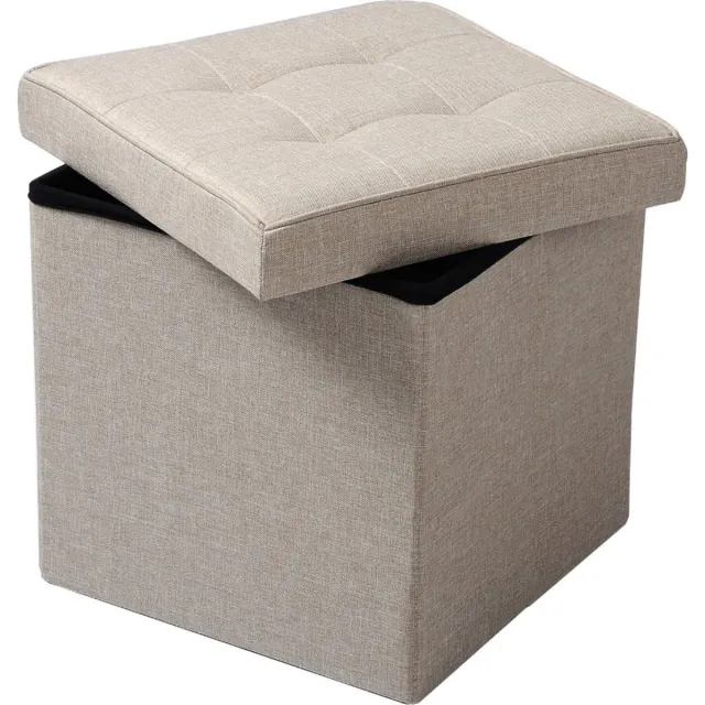 Saphly Poef 50x35x45cm Beige - Stof, Met opbergruimte en Opbergbank Poef - Voor Dagelijks Gebruik, Thuis en Professioneel Gebruik
