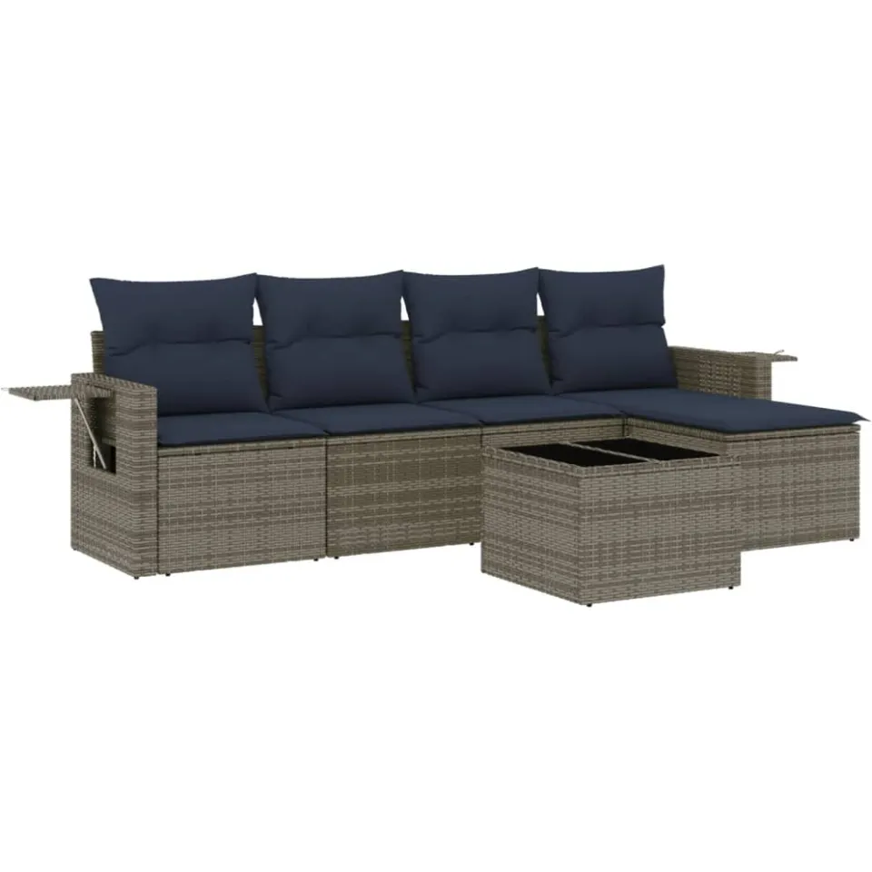 vidaXL 6-delige tuinbankset met kussens, grijs polyrotan, foto 3